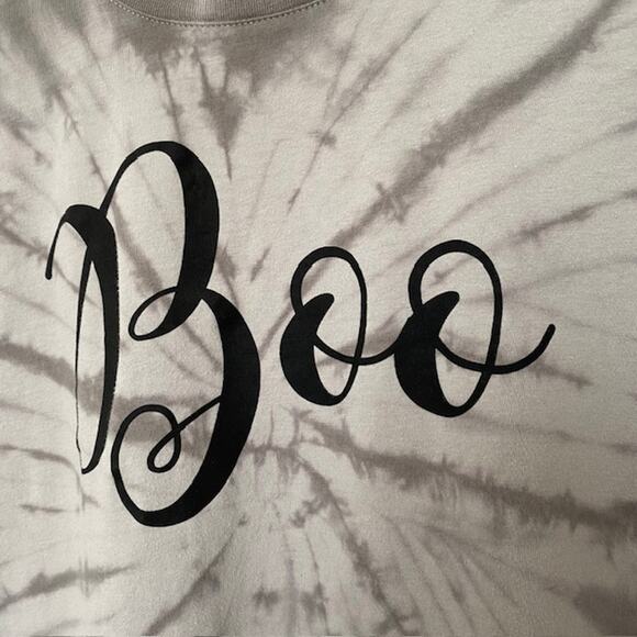 Halloween Tee Shirt BOO Gray Tie Dye Short‎ Sleeve Top Women's XL (16-18) - Picture 4 of 9